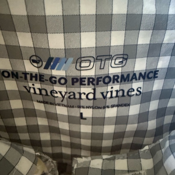 Vineyard Vines Gray On the go performance Button Down Shirt gingham preppy Large - Picture 3 of 5